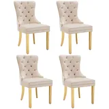 Merax Esszimmerstuhl, 4er set, Küchenstuhl, Wohnzimmerstuhl 4 Sts, Polsterstuhl, Stützbeine aus vergoldetem Edelstahl, Samt, Beige