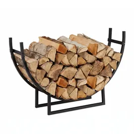 Relaxdays Kaminholzregal halbrund Metall 55 x 92 x 21 cm Schwarz