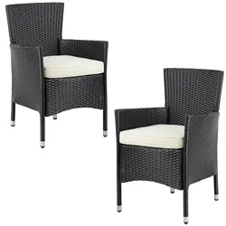 Polyrattan Gartenstuhl 2er-Set Schwarz/Creme stapelbar