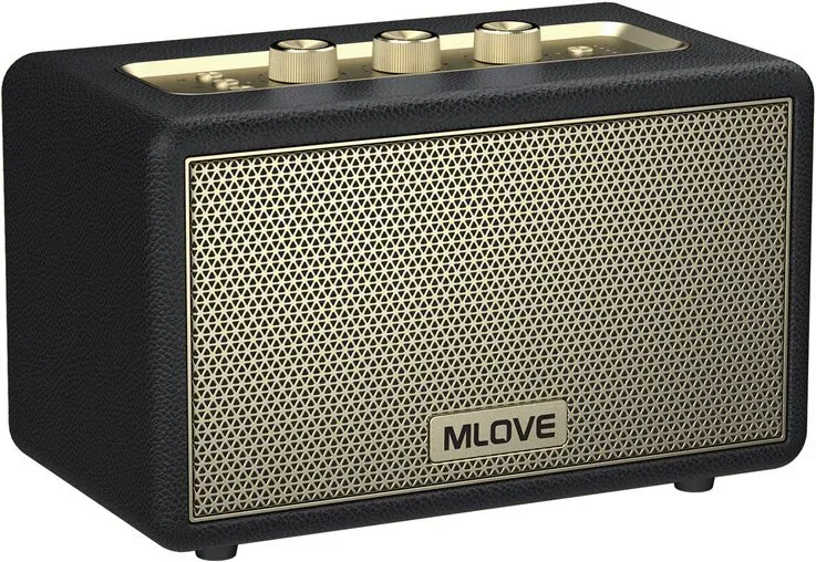 Mlove A200 tragbarer, kabelloser Bluetooth-Lautsprecher, Bluetooth 5.3, 24 Stunden Wiedergabezeit, eleganter Retro-Lautsprecher – Schwarz