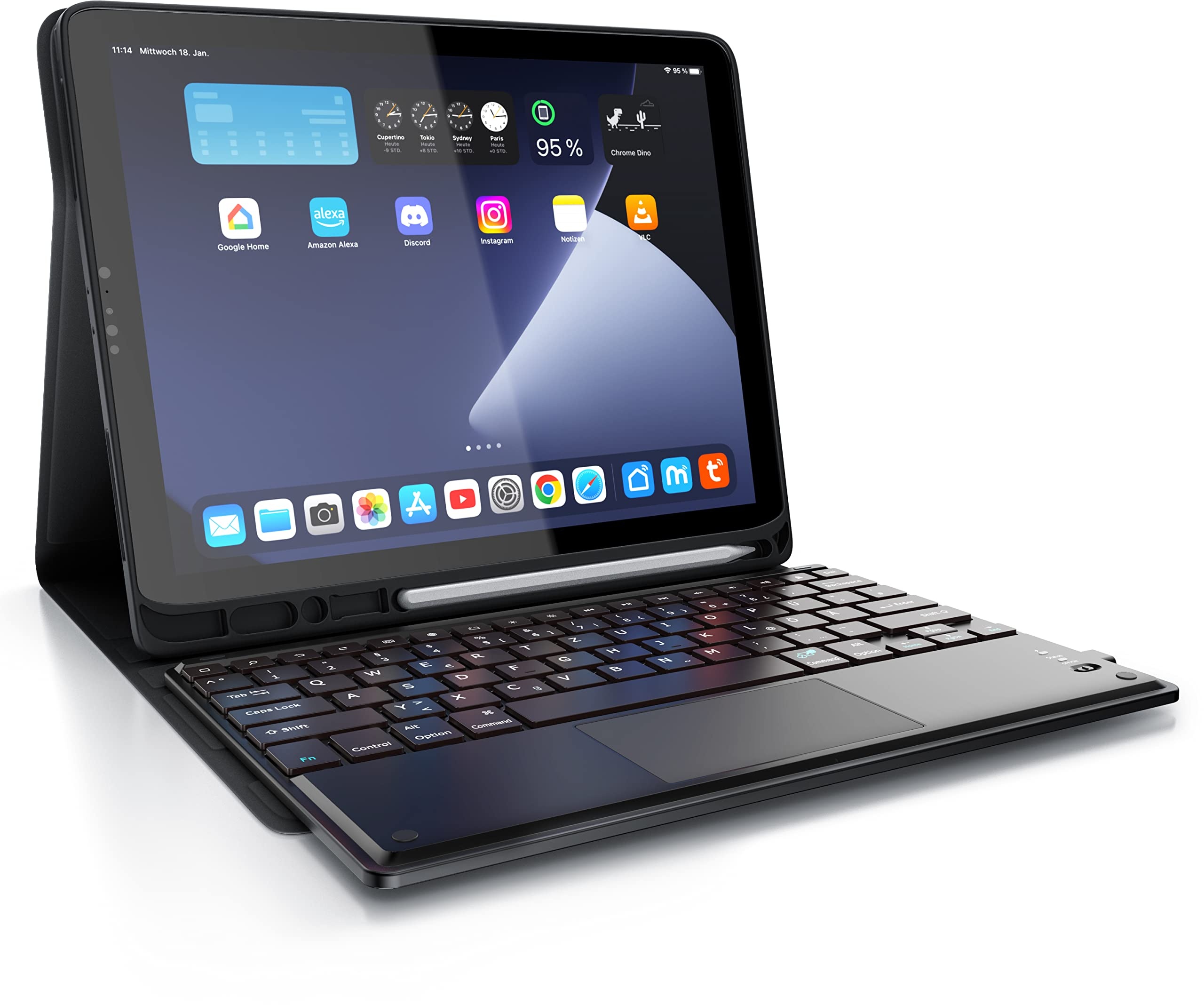 CSL - Bluetooth Tastatur kompatibel mit Tablet iPad Pro 12,9 Zoll - Gen 3 + 4 – 280 mAh Akku - inkl. Case - Tablet Keyboard kompatibel mit Apple Layout- Schutzhülle