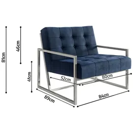 s-style möbel Loungesessel Mit Silber, Metall Füßen, Blau Samtstoff