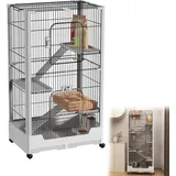 YRHome Grau 3 Ebenen Kaninchenstall Kleintierkäfig Meerschweinchenkäfig Hasenkäfig Nagerkäfig mit Sicherheitsschlösser, Rollen, offenem Dach, abnehmbar Bodenplatte und Leiter 73 x 50 x 160 cm