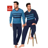 LE JOGGER le jogger® Pyjama, (Packung, 4 tlg., 2 Stück), Schlafanzug mit kontrastfarbigen Einsätzen vorn le jogger® blau, marine 60/62 (XXL)