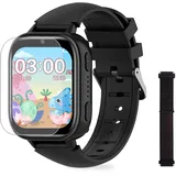 OKYUK Kinder Smartwatch mit Anruffunktion,31 Puzzlespielen, Multifunktionale Smartwatch für Kinder, Jungen und Mädchen(Schwarz)