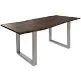 Massivmoebel24 Baumtisch Akazie 140x90x76 grau Beine silber matt FREEFORM 3