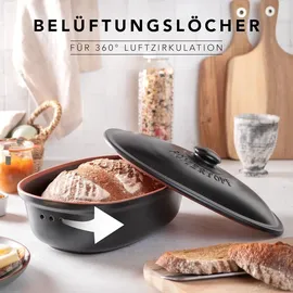 ROMERTOPF Römertopf Brottopf oval MEDI 2,3 Liter - Brotkasten Schwarz aus Keramik - Atmungsaktiver Tontopf für langanhaltende Frische von Brot und Brötchen