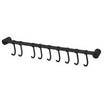 Intirilife Edelstahl Hängeleiste mit 9 Haken in Schwarz - Hakenleiste Küchenstange Wandhalterung