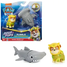 Paw Patrol Paw Patrol, Aqua Pups - Hero Pups Actionfiguren-Set mit 1 Rubble Welpenfigur und 1 Hammerhai Figur