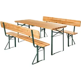 Tectake tectake® Bierzeltgarnitur, 3-teilig, klappbar, abnehmbare Rückenlehnen, beschichtetes Stahlgestell mit soliden Scharnieren, robustes Tannenholz mit Schutzlackierung