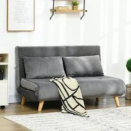 Homcom Schlafsofa 2-Sitzer Sofa mit Bettfunktion, Klappsofa mit Kissen, Grau,