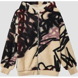 s.Oliver Kuschelige Oversize-Jacke aus Teddy-Plüsch mit Graffiti-Print - beige - 134/140