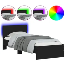 vidaXL Bettgestell mit Kopfteil und LED-Leuchten Schwarz 90x200 cm