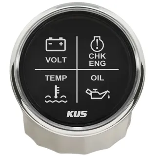 KUS 4 LED Motoralarmanzeige Meter Volt Wassertemperatur Öldruck CHK ENG 52mm 12V 24V (Schwarz)