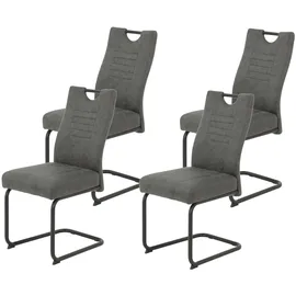 Hela Tische, 4er Set, Esszimmerstuhl Jupiter, Bezug Microfaser, Anthrazit, Komfortsitz Federkorb, Rundrohr Metallgestell schwarz), 140kg belastbar