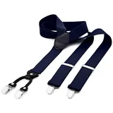 DonDon Hosenträger DonDon® Herren Hosenträger breit 4 Clips mit Leder in Y-Form elastisch (1-St) Y-Form, verstellbar mit Clipverschluß, elastisch blau