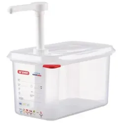araven Soßenspender, Polypropylen, GN 1/4, Saucenspender aus halbtransparentem Polypropylen mit System ColorClip, Volumen: 4,3 Liter