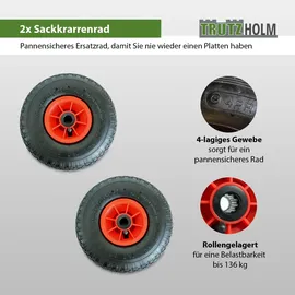 Trutzholm 2x Sackkarrenrad Luftrad 260x85 3.00-4 75 mm 4PR Lagen mit Nadellager rot