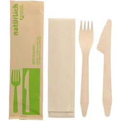 Nette 500 Besteckset Holz Messer, Gabel, Serviette in Papiertüte