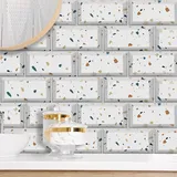 Fliesenaufkleber 20x10cm Gelb Blau Terrazzo Klebefliesen Wasserdicht Fliesenaufkleber Bad Fliesenaufkleber Küche Küchenrückwand Selbstklebend Wohndekoration Fliesenfolie (18 Stück)