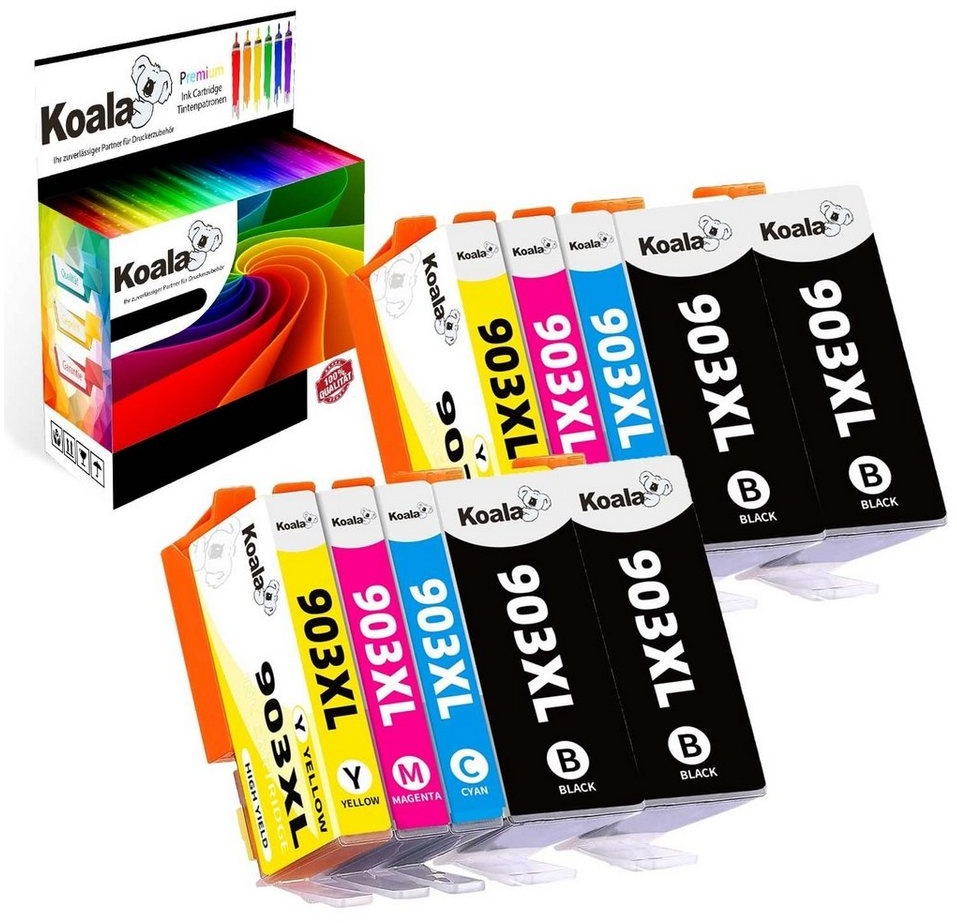 Koala 903XL Multipack HP 903 XL für HP Officejet Pro 6950 6960 6970 10er Tintenpatrone (Packung, HP 903XL Druckerpatronen OfficeJet 6950 6951 Pro 6960 6970 6974) bunt|gelb|schwarz