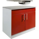 wiho Küchen Spülenschrank Kiel 100 cm breit, 60 cm tief grau|rot
