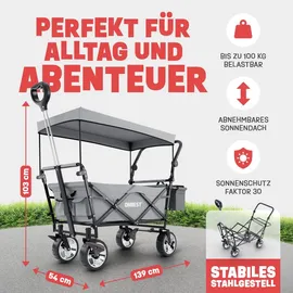 onbest Bollerwagen faltbar mit Dach grau