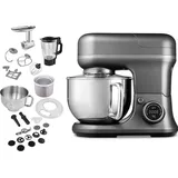 Medion 4 in 1 Universal Küchenmaschine (1.200 Watt, 8 Stufen, Mischen Kneten Rühren Mixen Fleischwolf, Eisschüssel für Zubereitung von Eis, digitales Display, MD18440) Titan