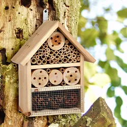 Insektenhotel mit 3 Stockwerken - Tannenholz, Bambus - 25 x 10 x 30cm - Wandaufh...