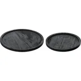 Kaemingk Tablett Rund Holz 30-35cm schwarz 2er Set - Deko Serviertablett - Dekoschale Dekotablett - Serving Tray Schlicht - Dekoteller