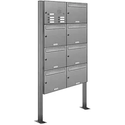 AL Briefkastensysteme 7 Fächer Premium Edelstahl Stand Briefkasten Anlage mit Klingeln, Post A4 modern, robust, wetterfest, Artikelnummer: 331T7S2KS