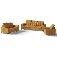 Beautysofa Polstergarnitur Snap, (mit Schlaffunktion, Bettkasten, verstellbare Kopfstützen, 3-Sitzer + 2-Sitzer + Sessel), stilvoll Polsterset mit schwarze Metallbeine aus Velvetstoff gelb