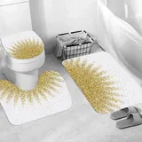 EKSED Badteppich 3 Stück Weiche saugfähige Badematten,Gold Dreiecke Glitter Luxus Funkelnde Konfetti,rutschfeste Badematte Teppiche & Toilettendeckelabdeckung Set Waschbar