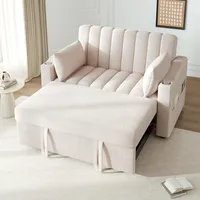 Merax Modernes Sofa mit Schlaffunktion, 2-Sitzer Schlafsofa Ausziehbar, Multifunktionssofa mit Verstellbarer Rückenlehne, Couch mit Kissen für Wohnzimmer Schlafzimmer,Beige