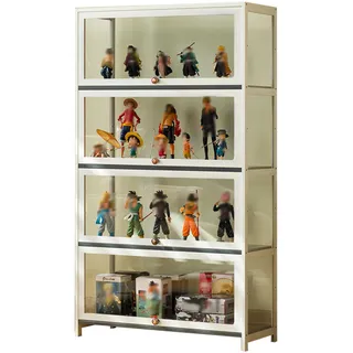 errtsdb 80x33x140cm vitrinenschrank, 4 Schicht Sammlervitrine Kuriositätenschränke mit Glastüren, glasvitrine stehend für Miniaturmodelle von Autos, Weiß/Von Allen Seiten transparent