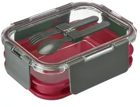 WESTMARK Comfort Lunch Box, 1,74 Liter, inkl. Besteck, Vielfältige Brotdose mit zwei praktischen Etagen, Farbe: rot