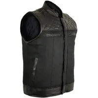 MDM Motorradweste Biker Textilweste Clubstyle Kutte Jeans, gestepptes Leder Waxed Denim, Echtleder, Windstopper, Bikerstyle M