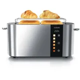 Arendo Toaster Edelstahl, Langschlitz, Touch Display, Restzeit & Bräunungsgradanzeige, 2 lange Schlitze, für 4 Scheiben, 1500 W, Brötchenaufsatz, Wärmeisoliert, Toast-Symbole für Bräunungsgradauswahl silberfarben