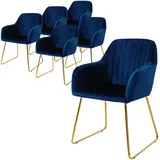 ML-Design Esszimmerstühle 6Er Set Sitzfläche aus Samt Blau mit Rücken Armlehnen