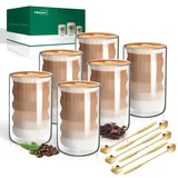 Latte Macchiato Gläser Doppelwandig 400ml 6er Pack mit 6 Löffeln Doppelwandige Kaffeegläser Cappuccino Tassen Glas Spiralförmig Thermogläser Teegläser aus Borosilikatglas