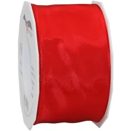 Präsent Lyon Band mit Drahtkante rot, 25 m Dekoband zum Verzieren & Basteln, 60 mm Breite, leicht biegsames Schleifenband, für Festliche Dekos zu besonderen Anlässen