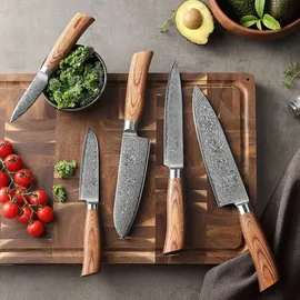 Wakoli Edib Pro 5er Damastmesser-Set I Holzbox I 8-20cm Klinge I mit Messerblock