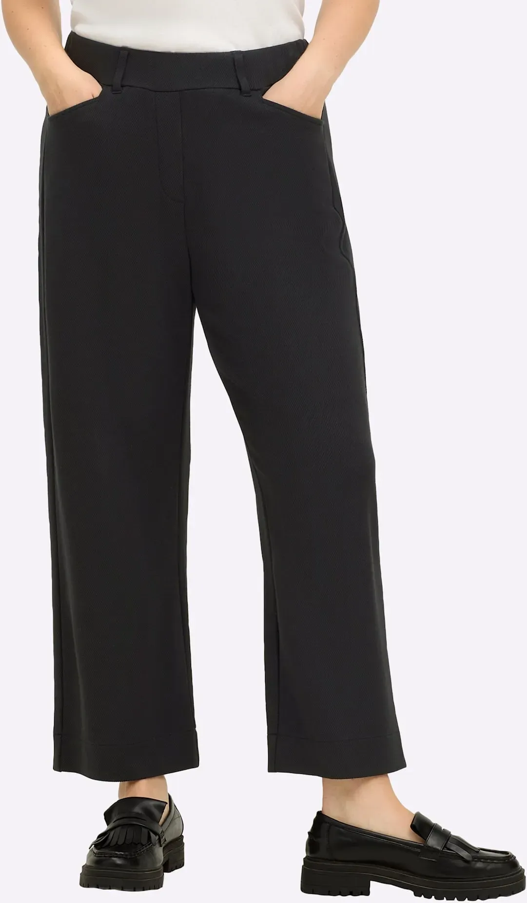 Schlupfhose SHEEGO, Damen, Gr. 58, Normalgrößen, schwarz, gemustert, 71% Viskose, 25% Polyester, 4% Elasthan, unifarben, Hosen Schlupfhose