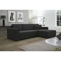 Fun Möbel Ecksofa Schlafsofa Sofa CONOR PREMIUM Stoff Poso schwarz Ottomane Rechts
