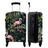 NoBoringSuitcases.com® Koffer groß Trolley Rollkoffer Reisekoffer mit 4 Rollen Fotokoffer - Jungtiere - Muster - Kinder - Flamingo - Papagei - Kinder - 67x43x25cm - 90 Liter