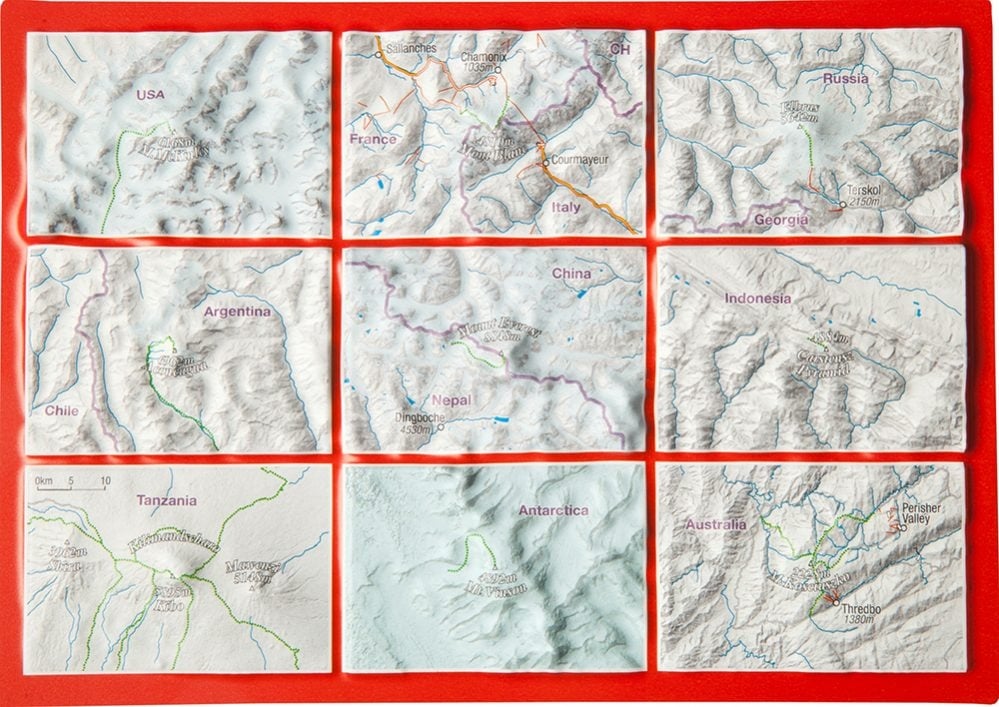 Georelief Reliefpostkarte Seven Summits - bunt