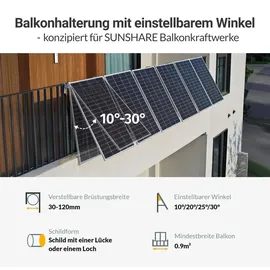 sunshare Ray Lite 800 W Solarmodule mit MC4-Adapterkabel und Universalhalterung