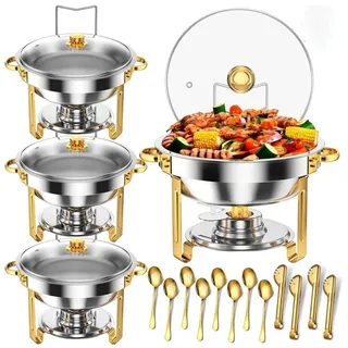GarveeMore Stövchen 2/4 Packung 5L Chafing Geschirr Buffet Set mit Glasdeckeln