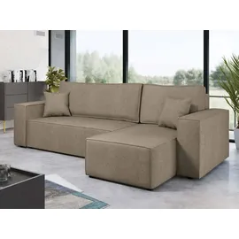 Mirjan24 Ecksofa Karl, Eckcouch, Couch mit Bettkasten und Schlaffunktion, L-Form, Ottomane universal, Dekorative Kissen-Set (Farbe: Lima 80) - Beige