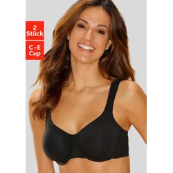 Minimizer-BH PETITE FLEUR, Damen, Gr. 75, Cup E, schwarz (schwarz, weiß), Jersey, Obermaterial: 93% Baumwolle, 7% Elasthan, klassisch, BHs Minimizer-BH Bügel-BH T-Shirt-BH BH BH-Set, mit Bügel in Baumwoll-Qualität